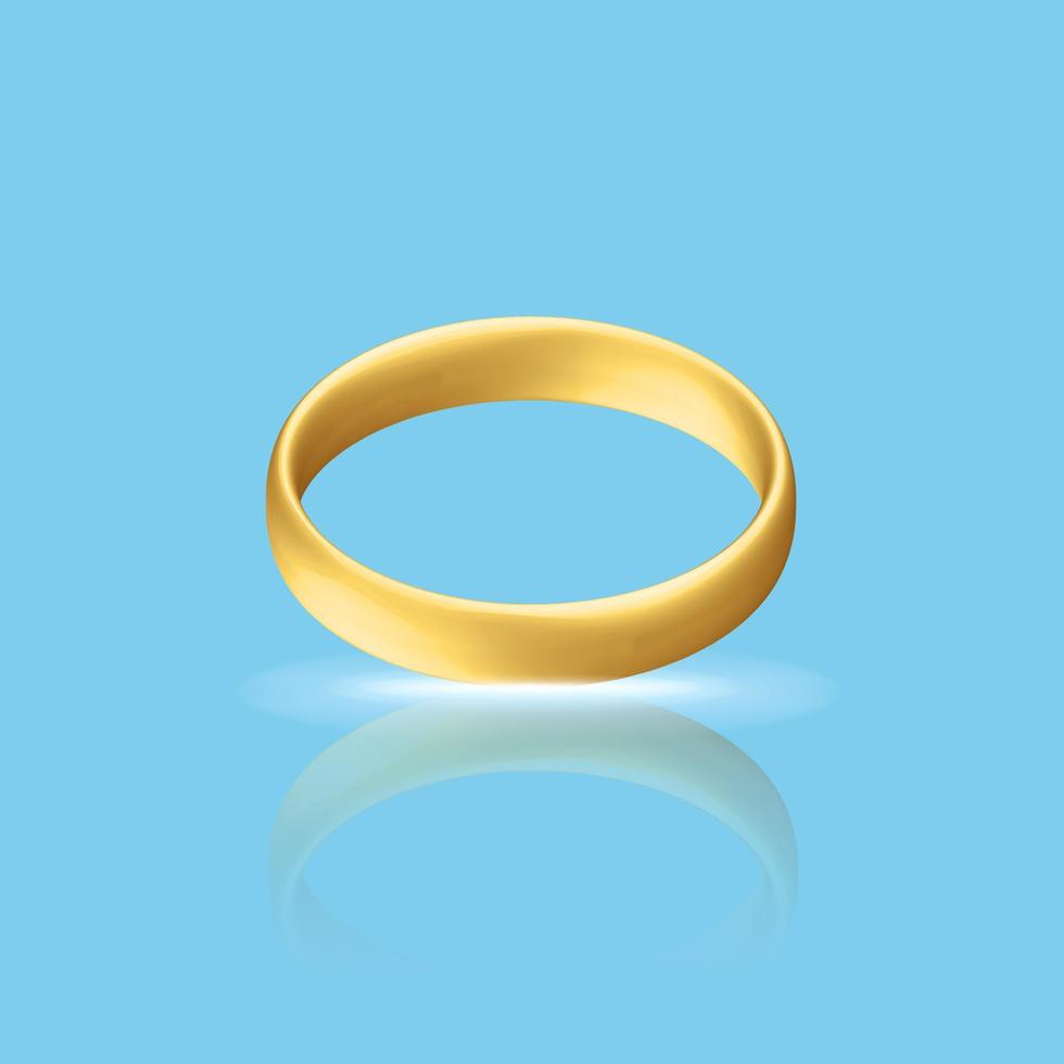 anillo de bodas dorado realista con reflexión aniversario sorpresa romántica vector