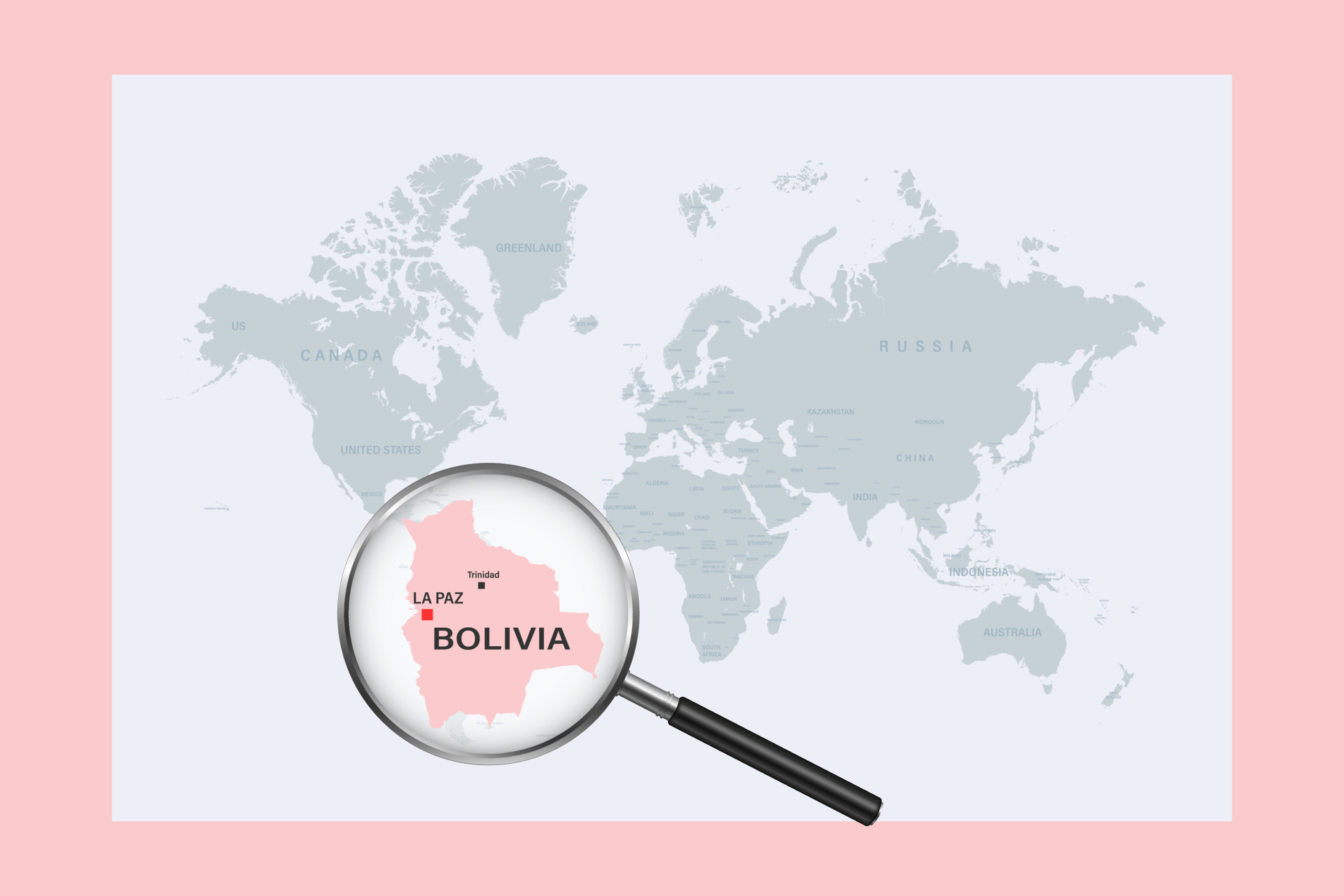 Map of Bolivia on political world map with magnifying glass 10410254 Vector Art at Vecteezy