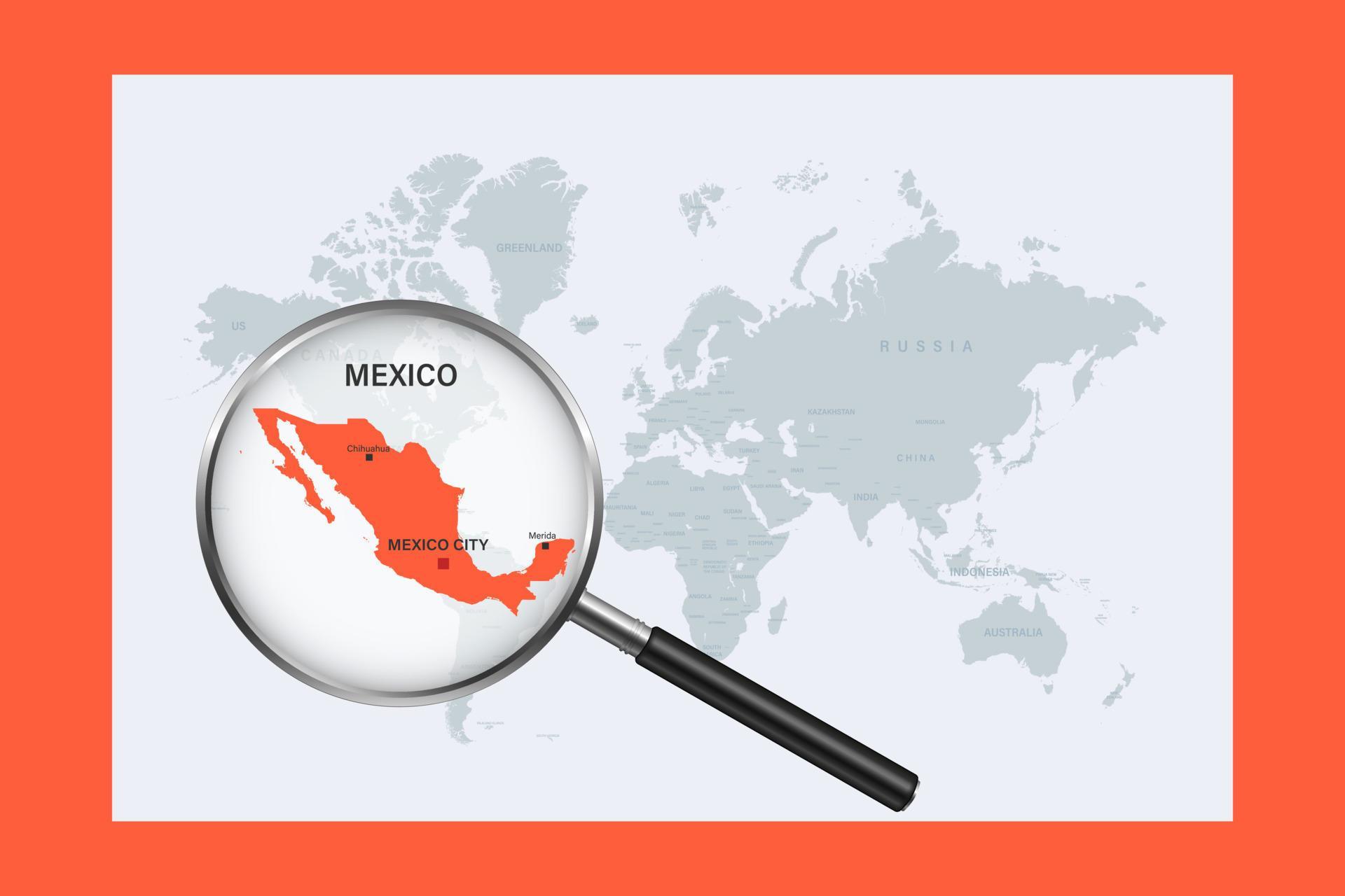 Map of Mexico on political world - Map Of Mexico On Political World Map With Magnifying Glass Vector 