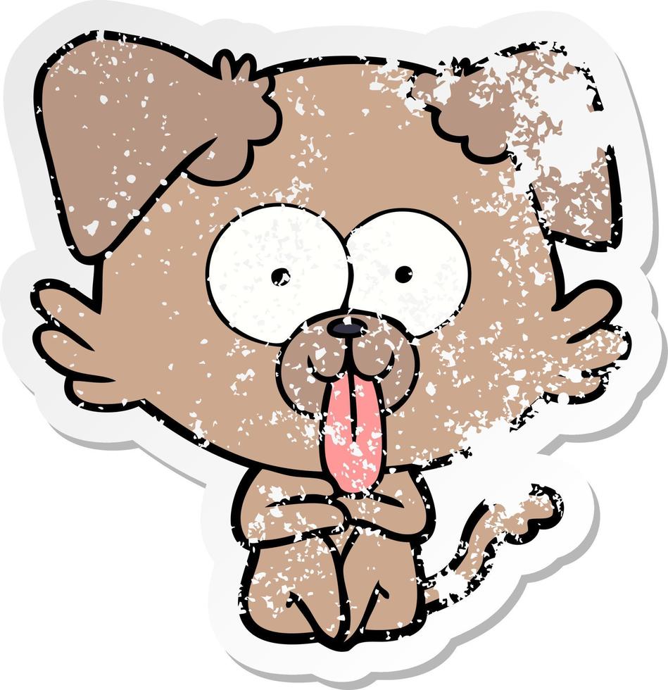 distressed sticker of a cartoon dog with tongue sticking out vector