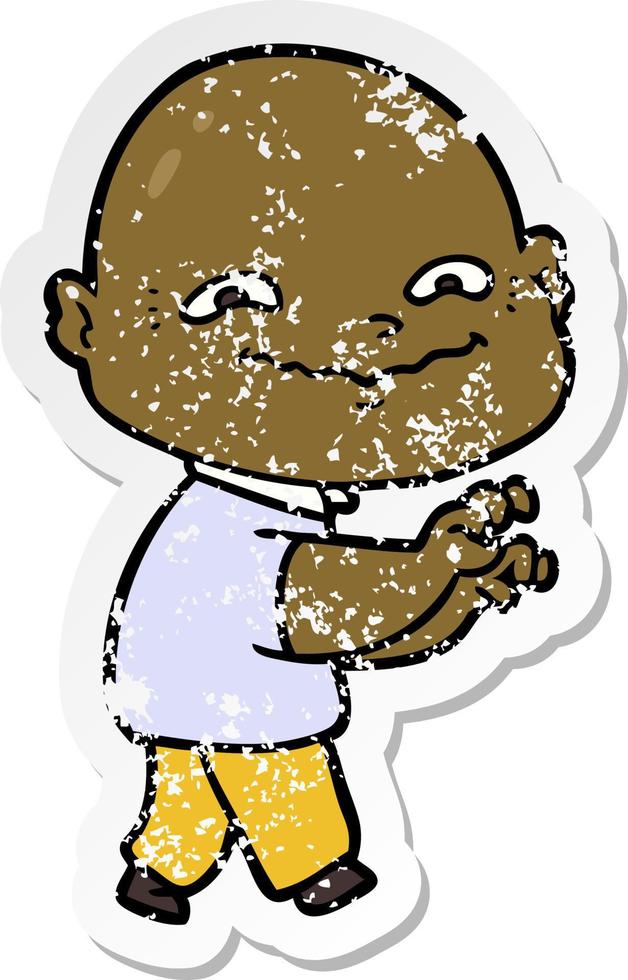 distressed sticker of a cartoon creepy guy vector