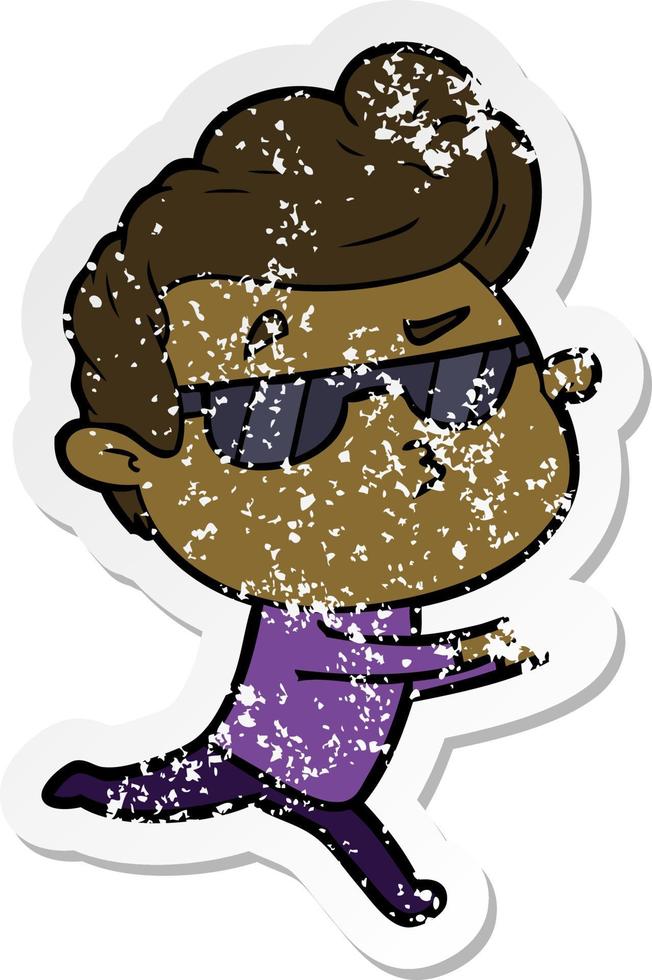 distressed sticker of a cartoon cool guy vector