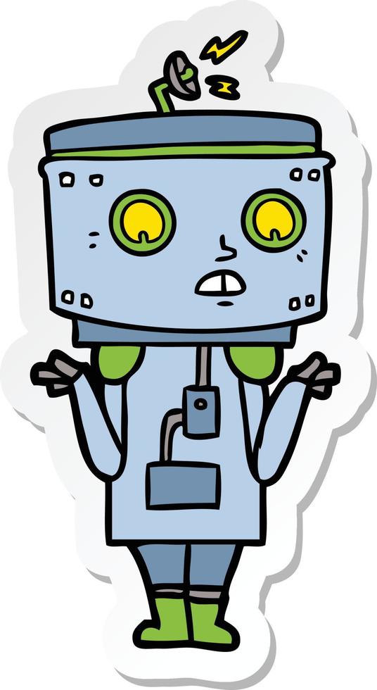 pegatina de un robot de dibujos animados encogiéndose de hombros vector