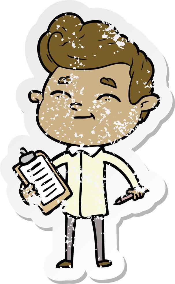 distressed sticker of a happy cartoon man vector