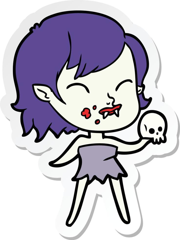 pegatina de una chica vampiro de dibujos animados con sangre en la mejilla vector