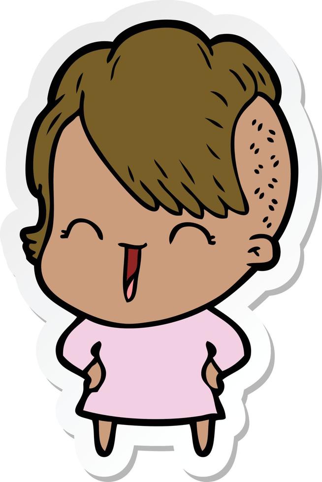 sticker of a cartoon happy hipster girl vector
