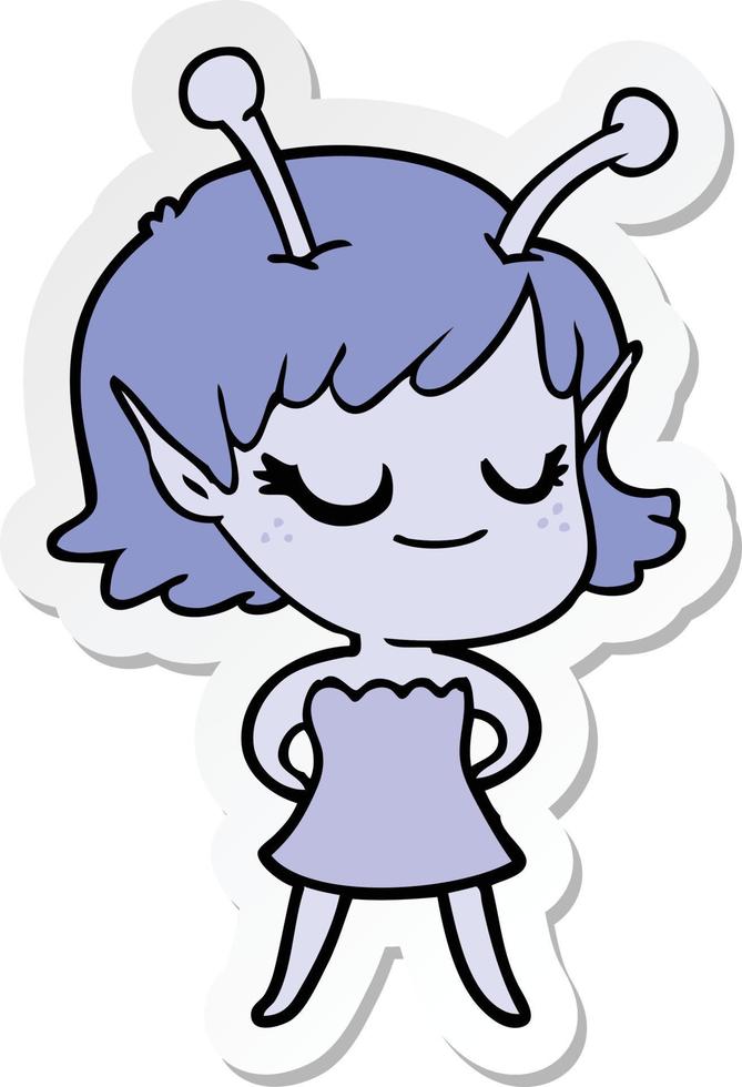 sticker of a smiling alien girl cartoon vector