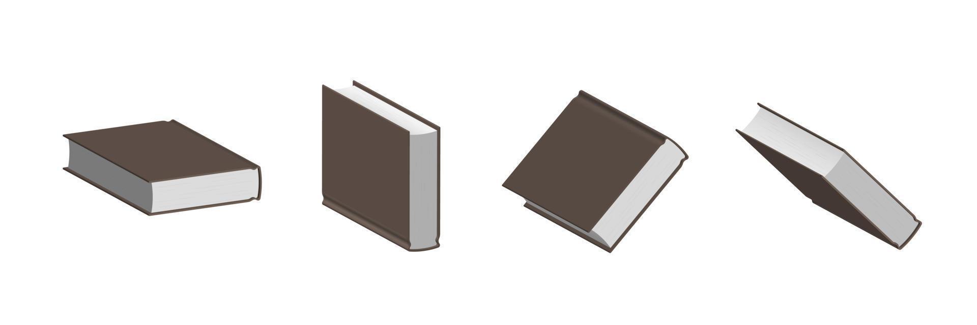 Set of closed brown books in different positions for bookstore vector