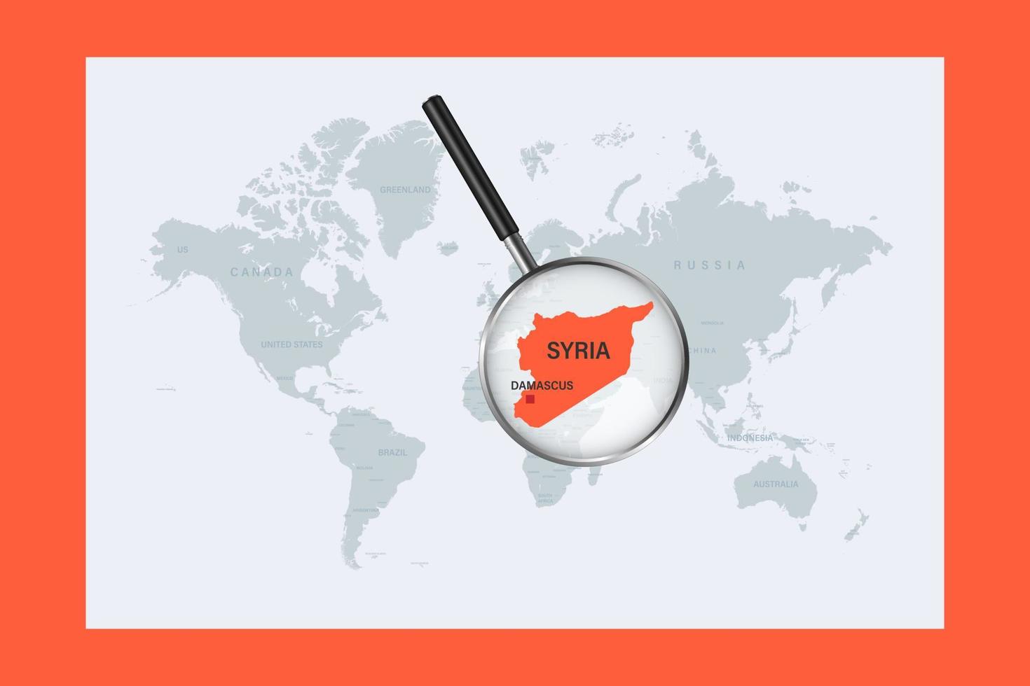 mapa de siria en el mapa político del mundo con lupa vector