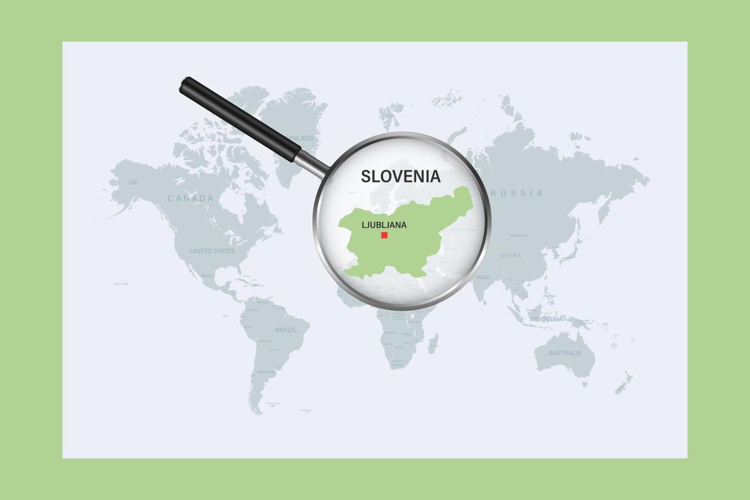 Map of Slovenia on political world map with magnifying glass vector