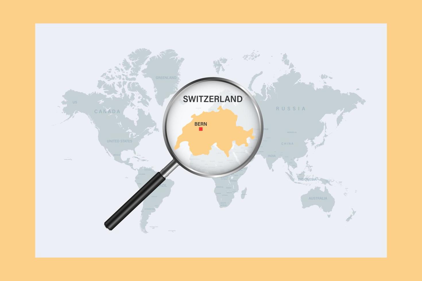 mapa de suiza en el mapa político del mundo con lupa vector