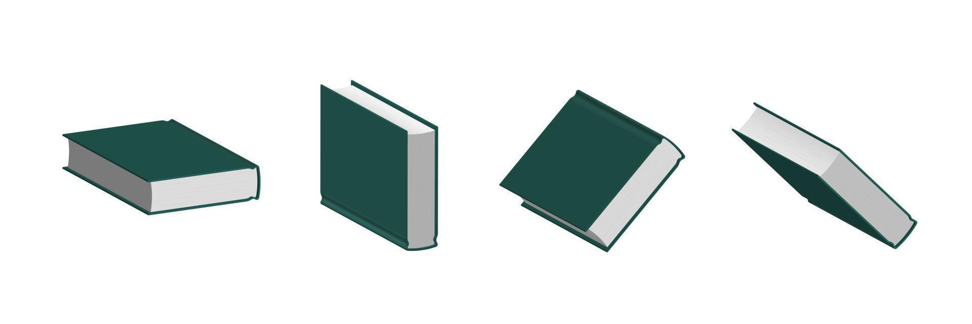 conjunto de libros verdes oscuros cerrados en diferentes posiciones para la librería vector