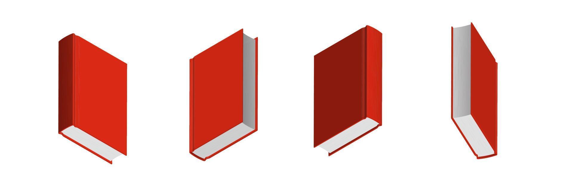 Set of closed red books in different positions for bookstore vector