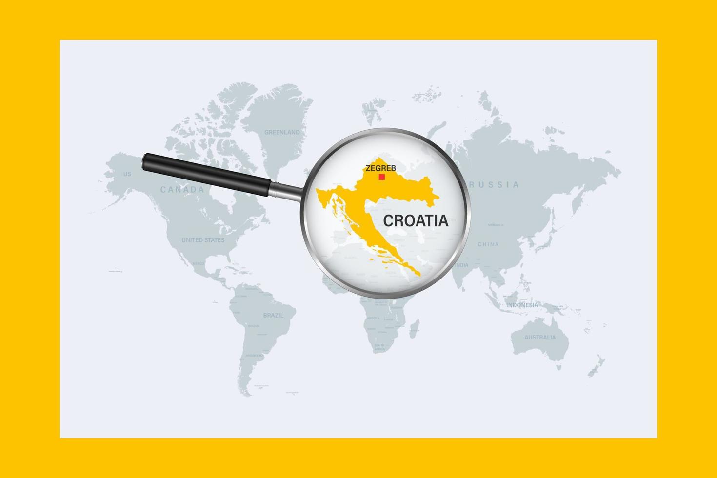 Map of Croatia on political world map with magnifying glass vector