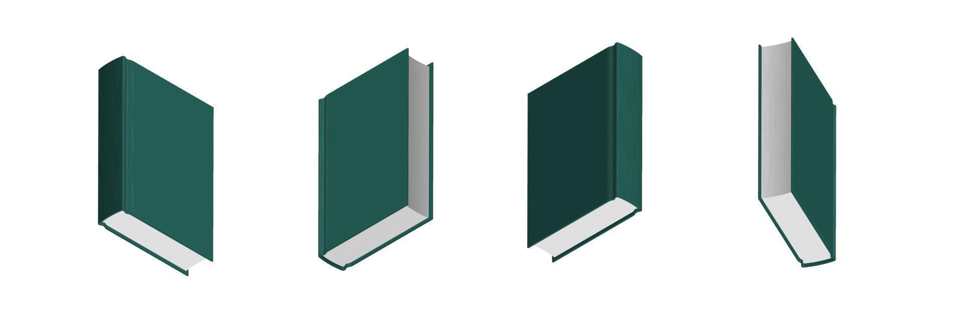 conjunto de libros verdes oscuros cerrados en diferentes posiciones para la librería vector