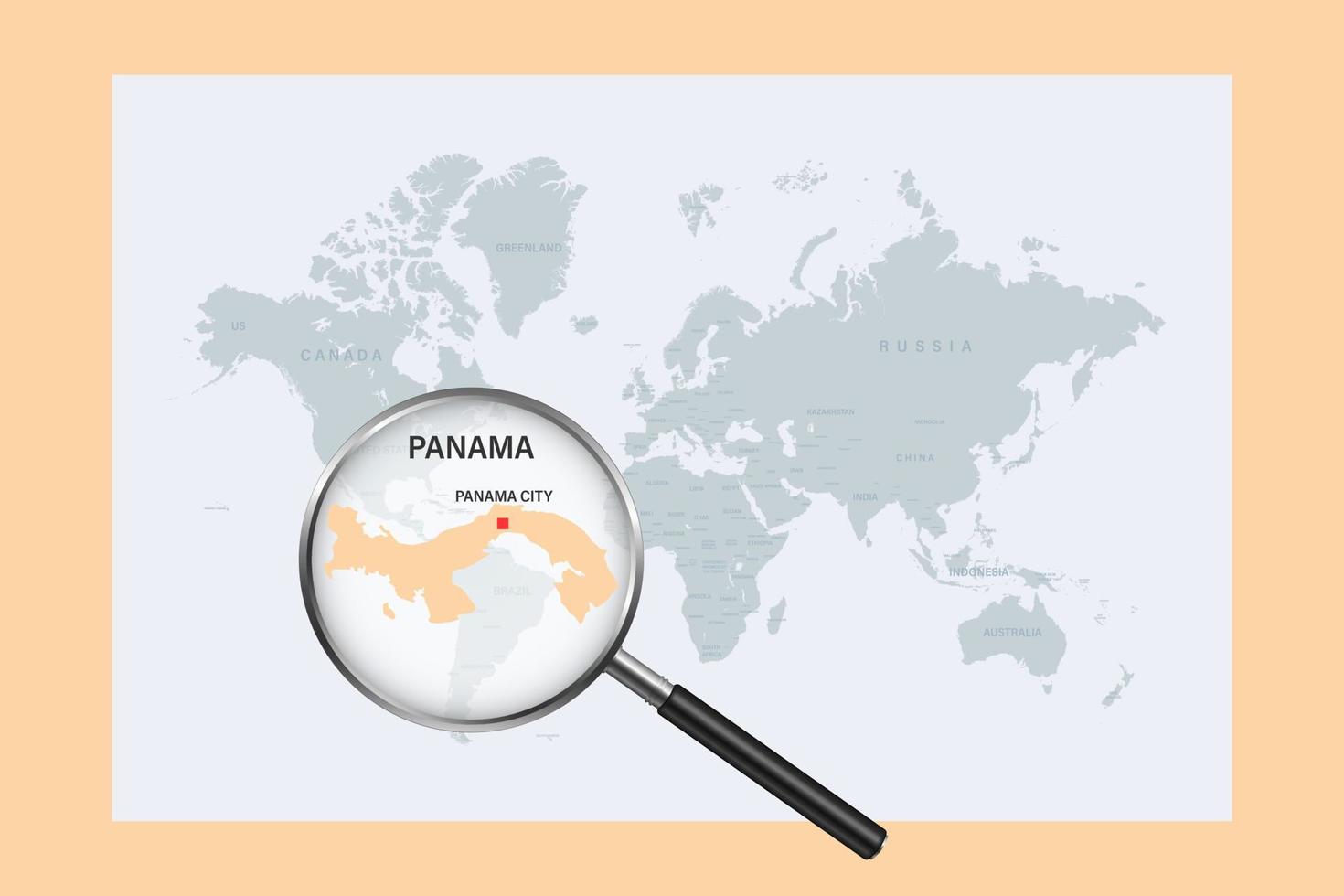 Map of Panama on political world map with magnifying glass vector