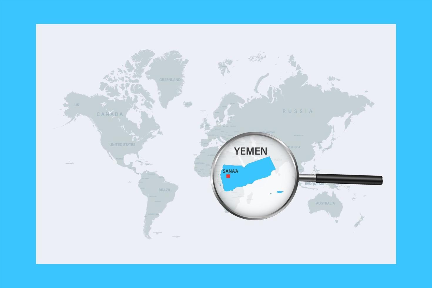 mapa de yemen en el mapa político del mundo con lupa vector