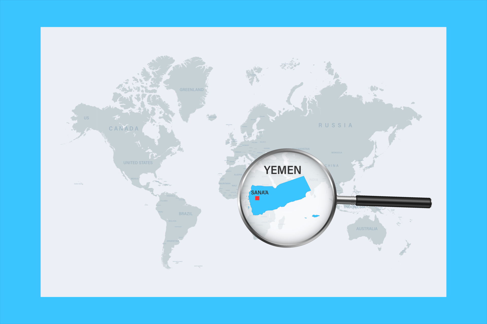 Map Of Yemen On Political World Map With Magnifying Glass 10410571 Map Of Yemen On Political World Map With Magnifying Glass Vector