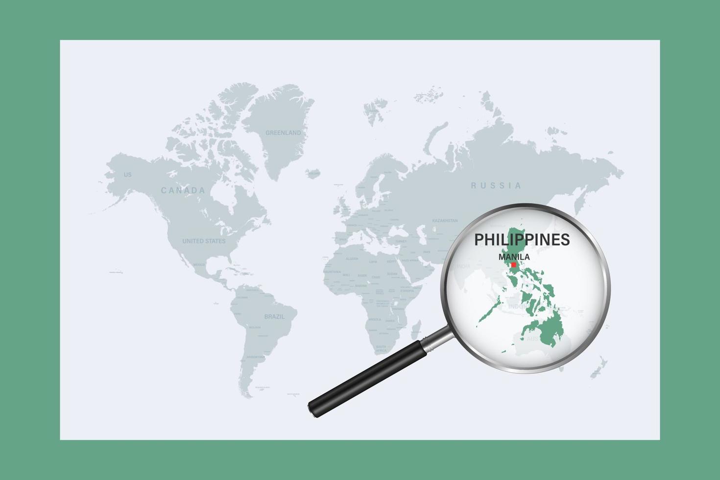 mapa de filipinas en el mapa político del mundo con lupa vector