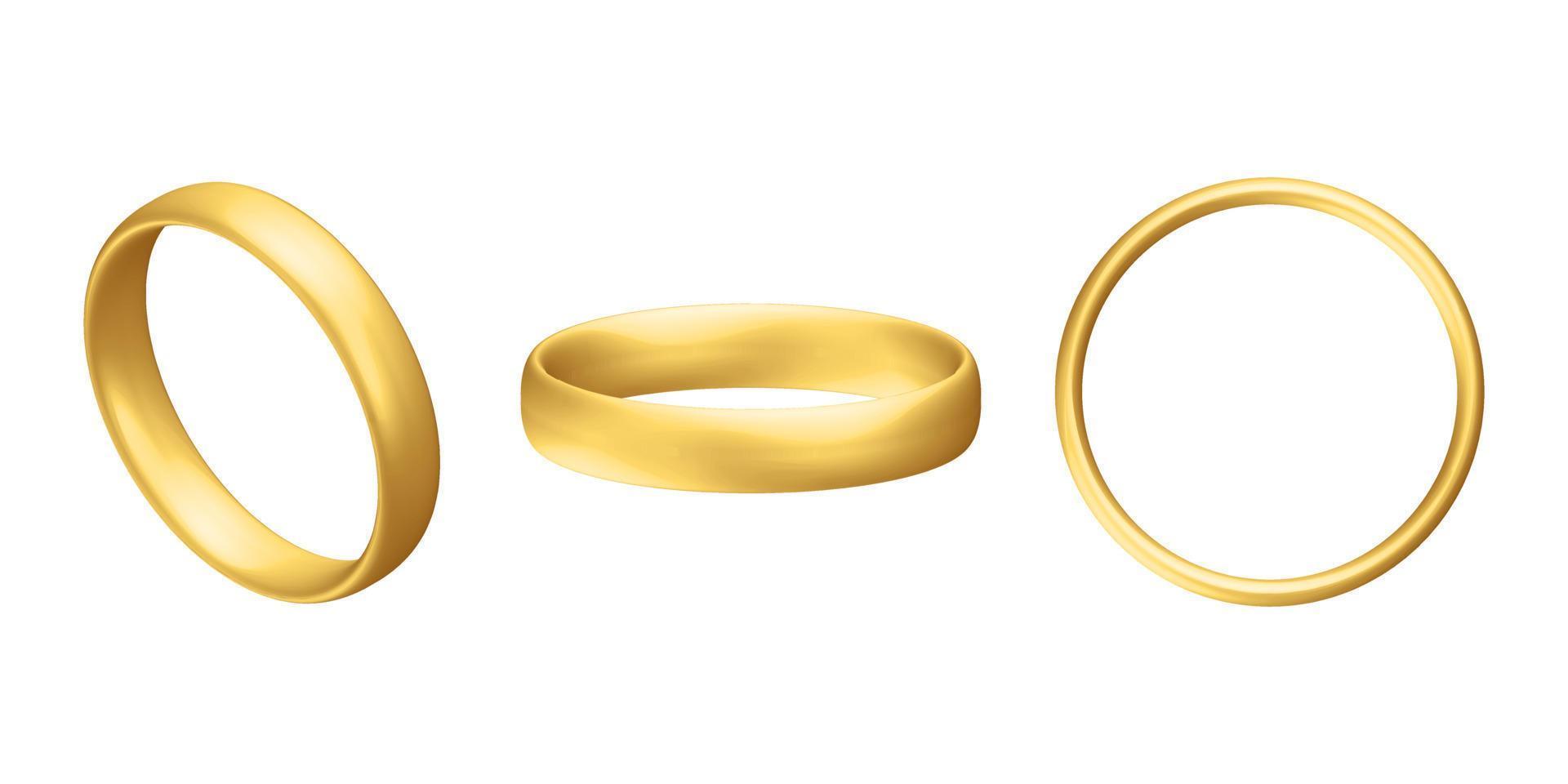 conjunto de anillo de bodas realista dorado aniversario sorpresa romántica vector