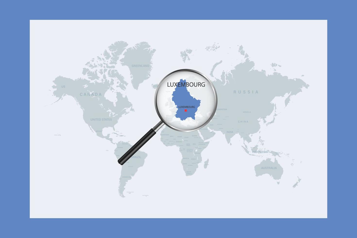 Map of Luxembourg on political world map with magnifying glass vector
