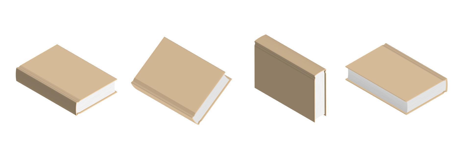 Set of closed beige books in different positions for bookstore vector