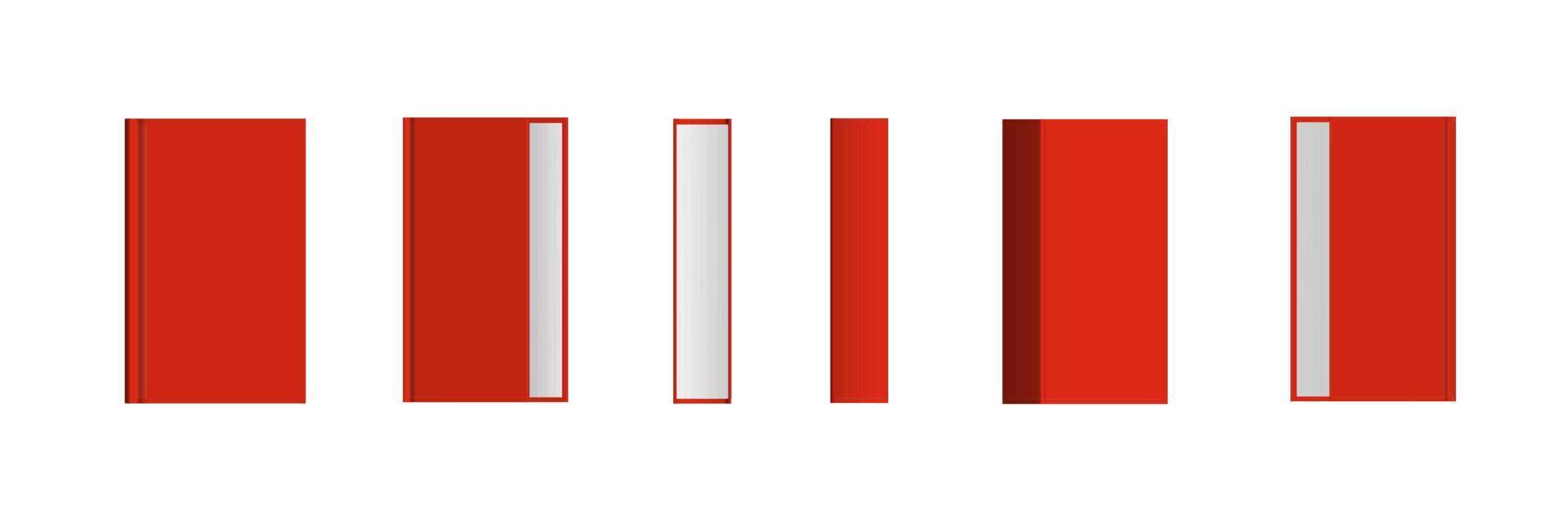 Set of closed red books in different positions for bookstore vector