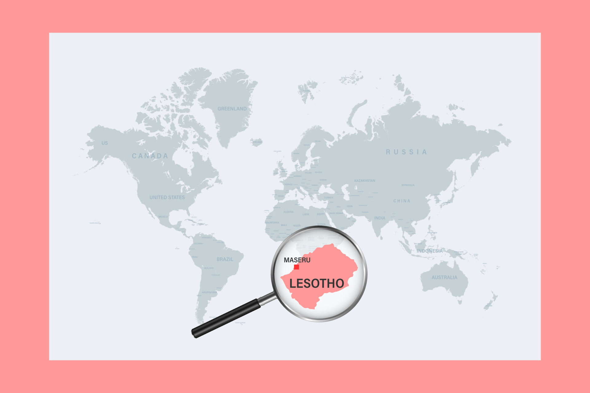 Map Of Lesotho On Political World Map With Magnifying Glass 10410597 Map Of Lesotho On Political World Map With Magnifying Glass Vector 