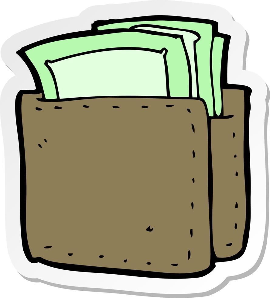 sticker of a cartoon wallet full of cash vector