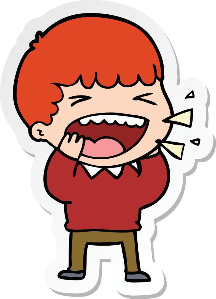 sticker of a cartoon laughing man vector