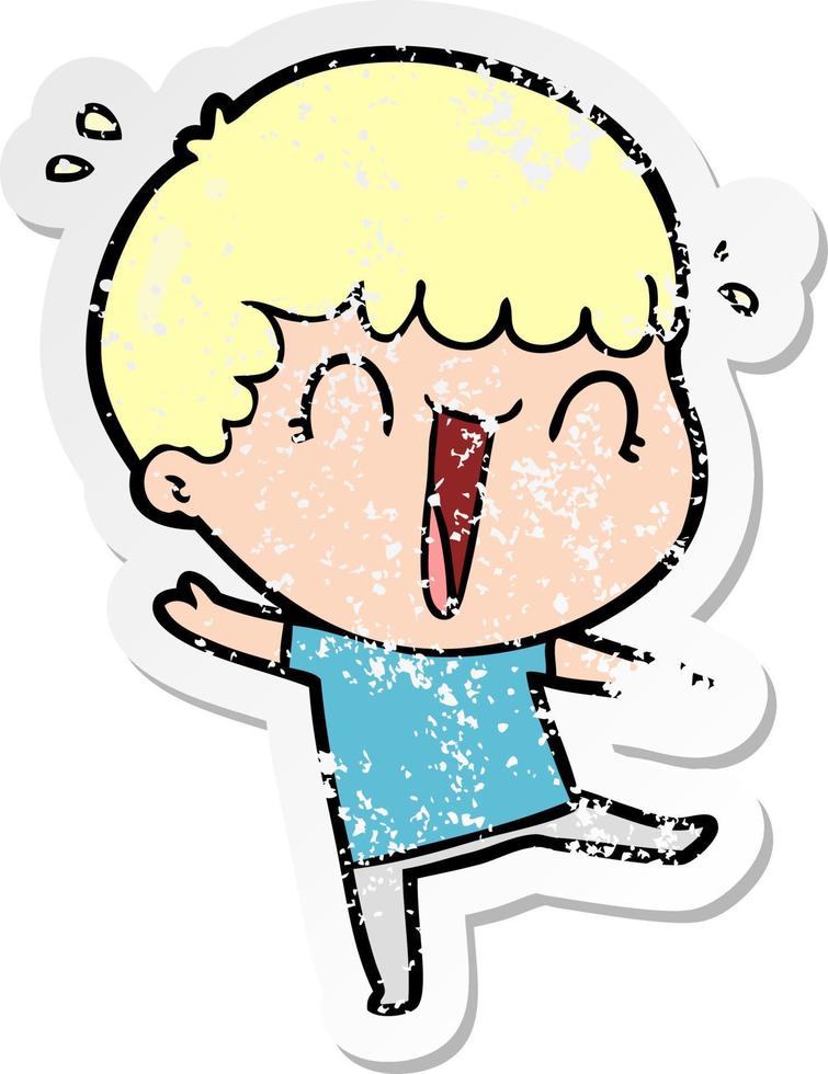 distressed sticker of a laughing cartoon man vector