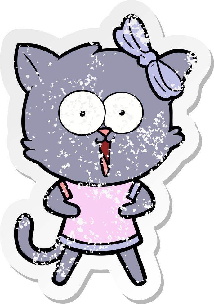 distressed sticker of a cartoon cat vector