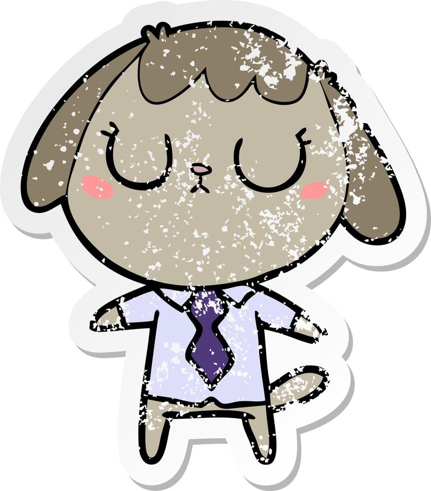 distressed sticker of a cute cartoon dog wearing office shirt vector