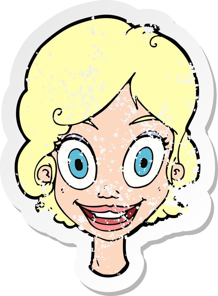 retro distressed sticker of a cartoonhappy woman vector