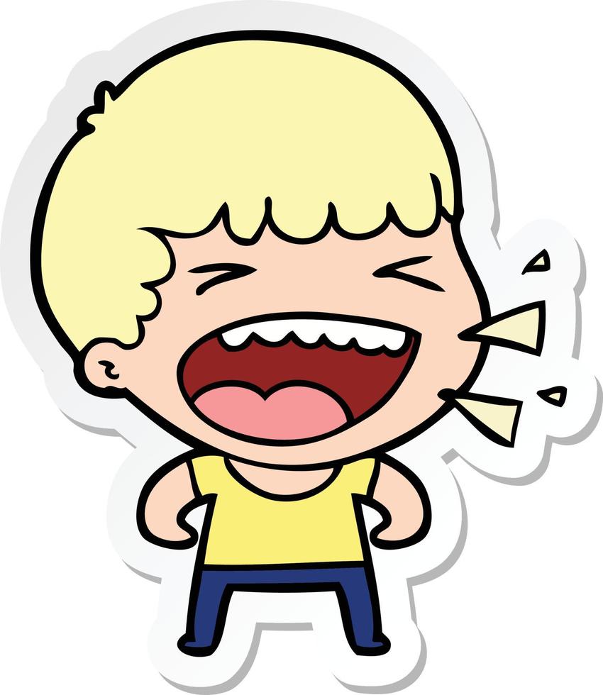 sticker of a cartoon laughing man vector