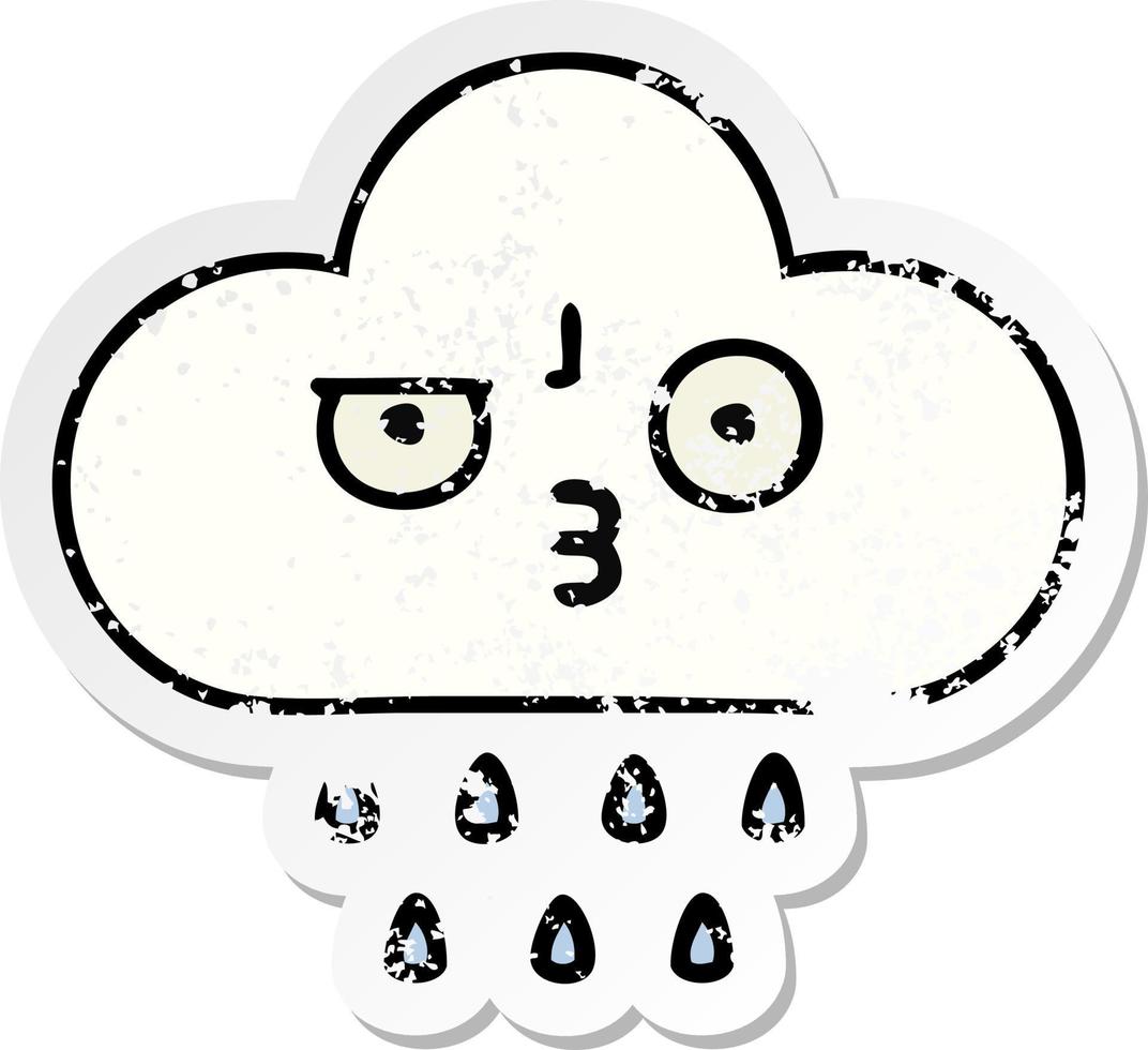 distressed sticker of a cute cartoon rain cloud vector