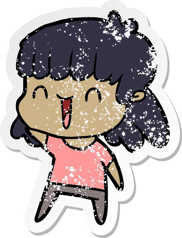 distressed sticker of a cartoon happy girl vector