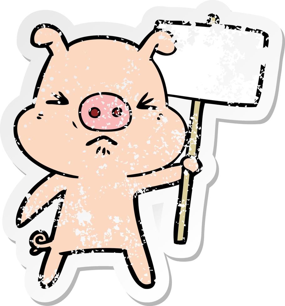 distressed sticker of a cartoon angry pig vector