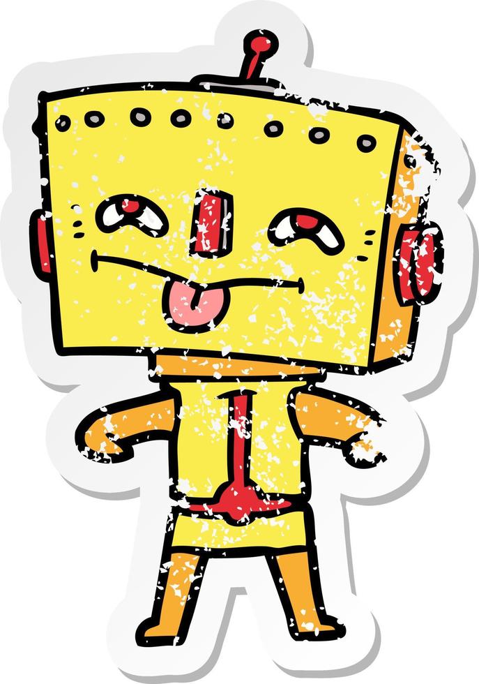 distressed sticker of a cartoon robot vector