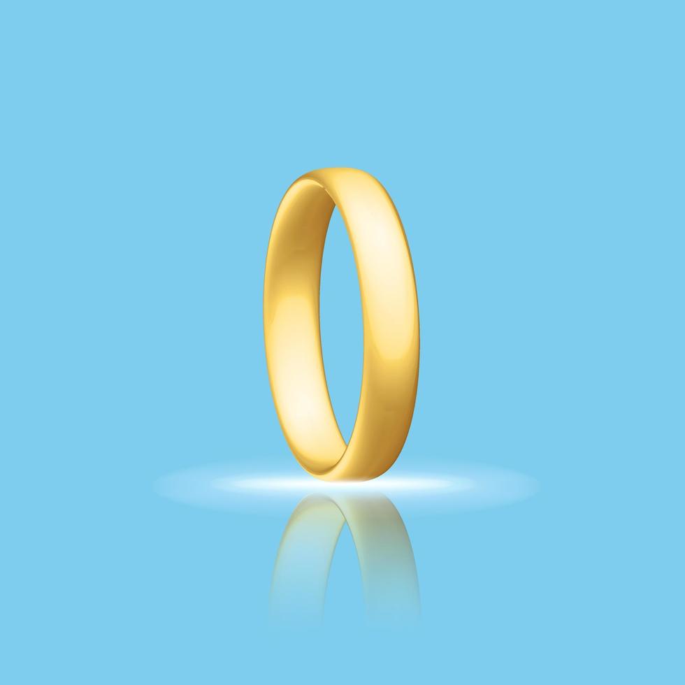 Golden realistic wedding ring with reflection Anniversary romantic surprise vector