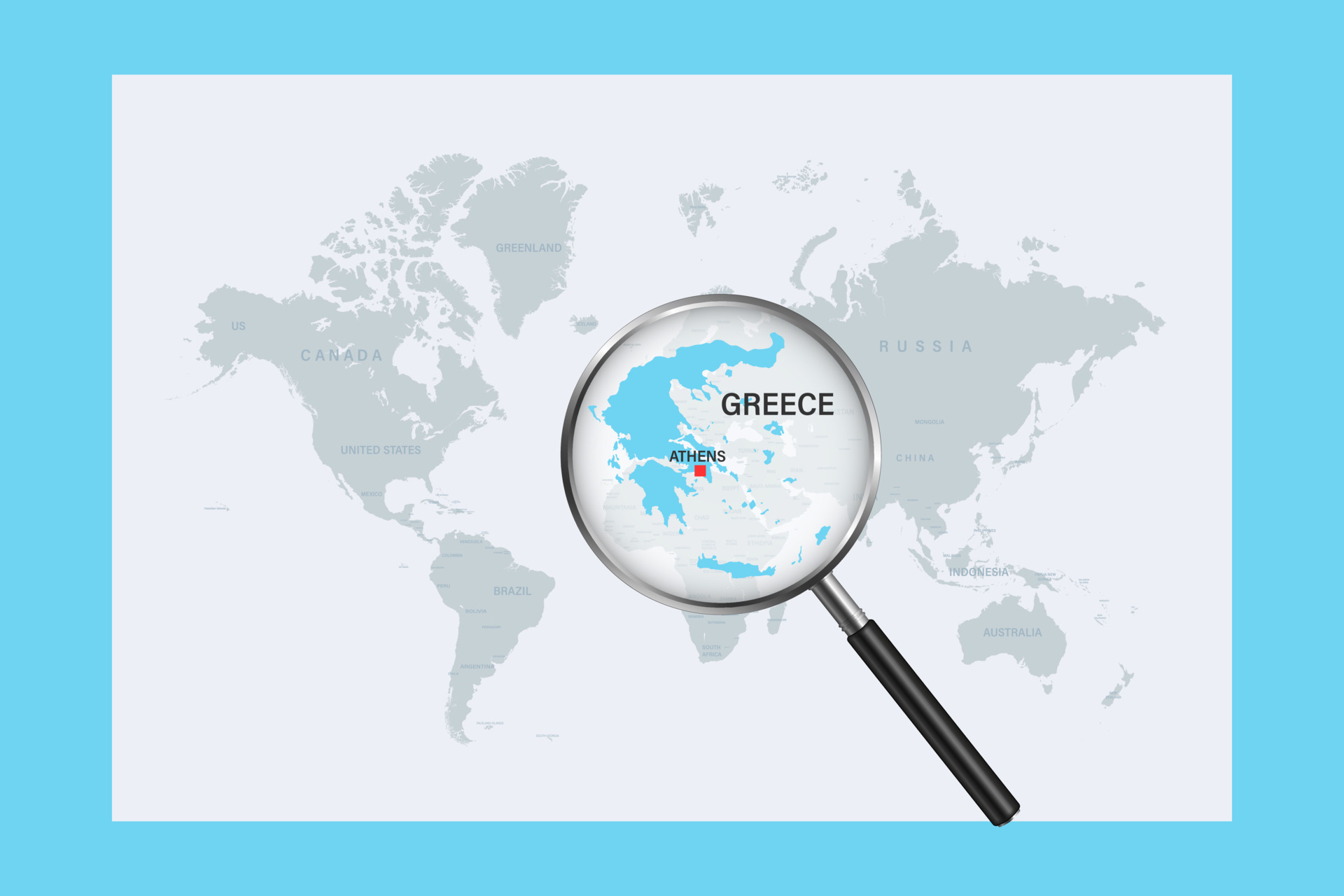 Map Of Greece On Political World Map With Magnifying Glass 10410707 Map Of Greece On Political World Map With Magnifying Glass Vector 
