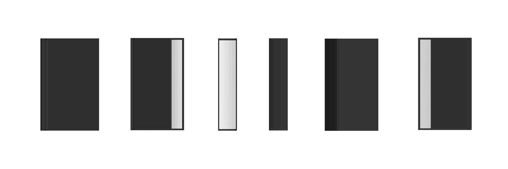 Set of closed black books in different positions for bookstore vector