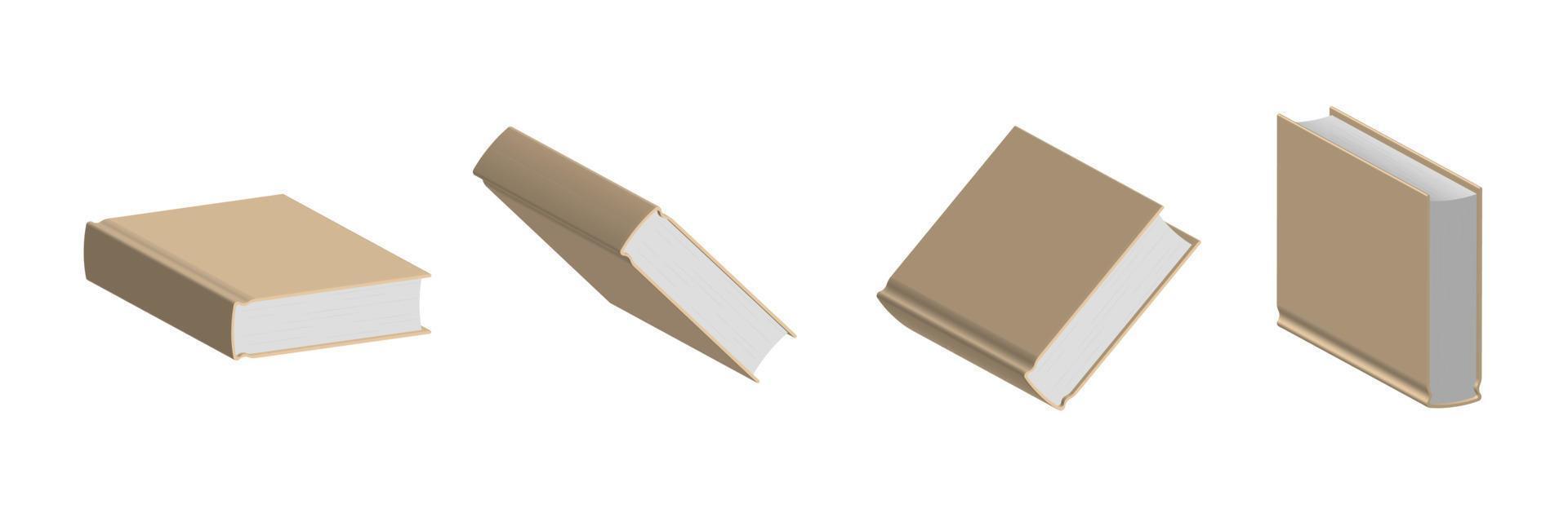 Set of closed beige books in different positions for bookstore vector