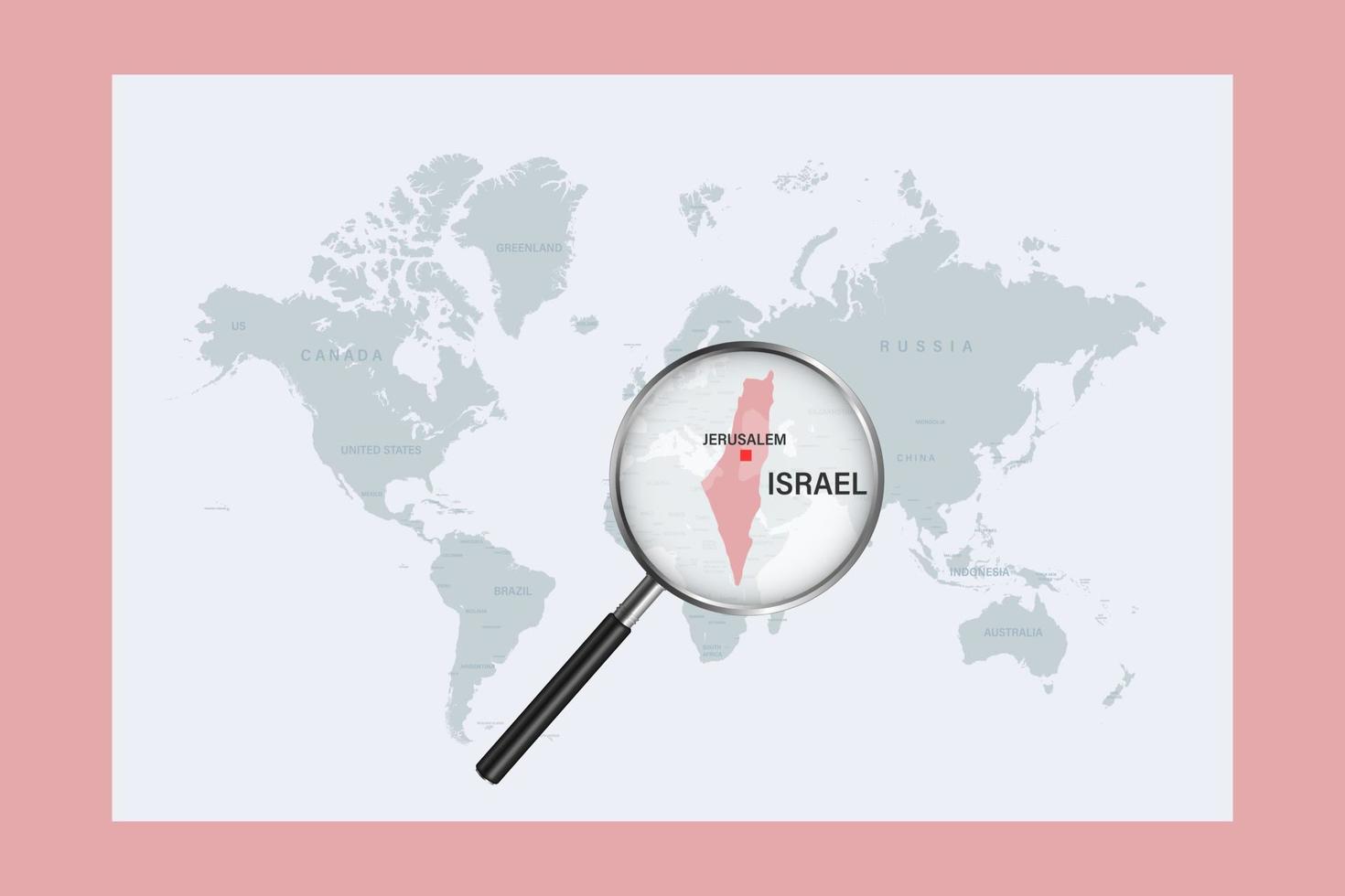 mapa de israel en el mapa político del mundo con lupa vector