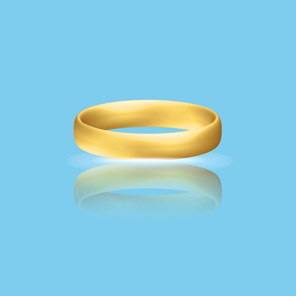 anillo de bodas dorado realista con reflexión aniversario sorpresa romántica vector