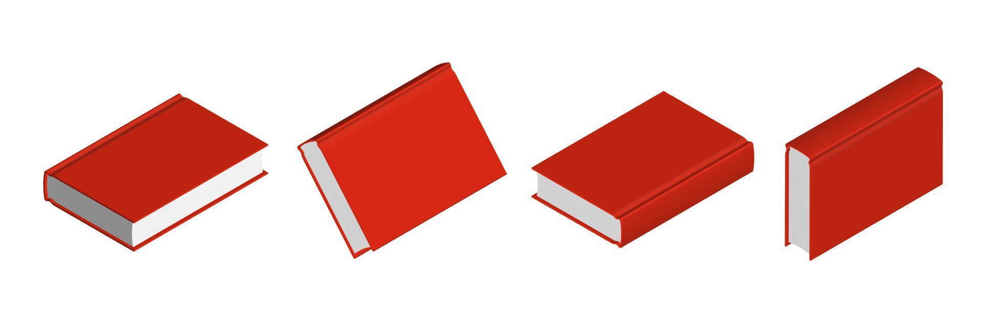 Set of closed red books in different positions for bookstore vector
