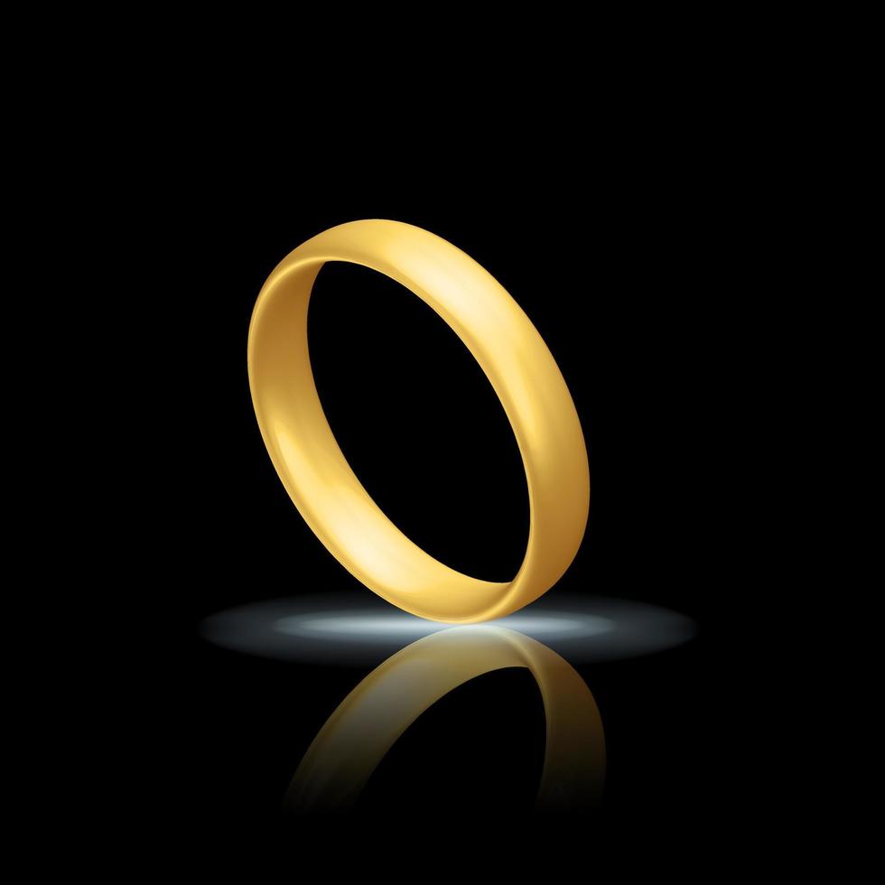 Golden realistic wedding ring with reflection Anniversary romantic surprise vector