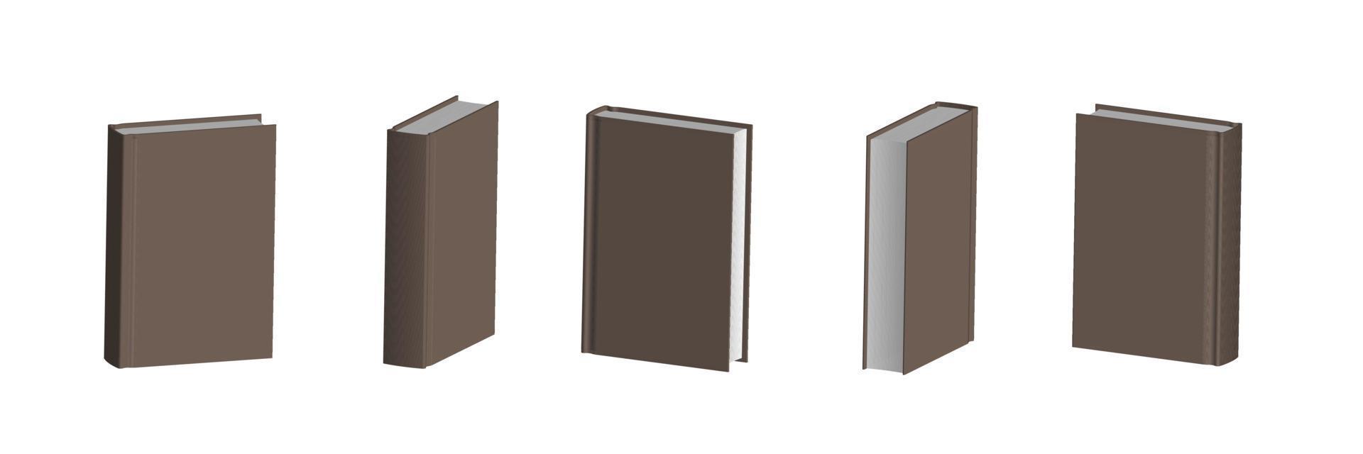 Set of closed brown books in different positions for bookstore vector