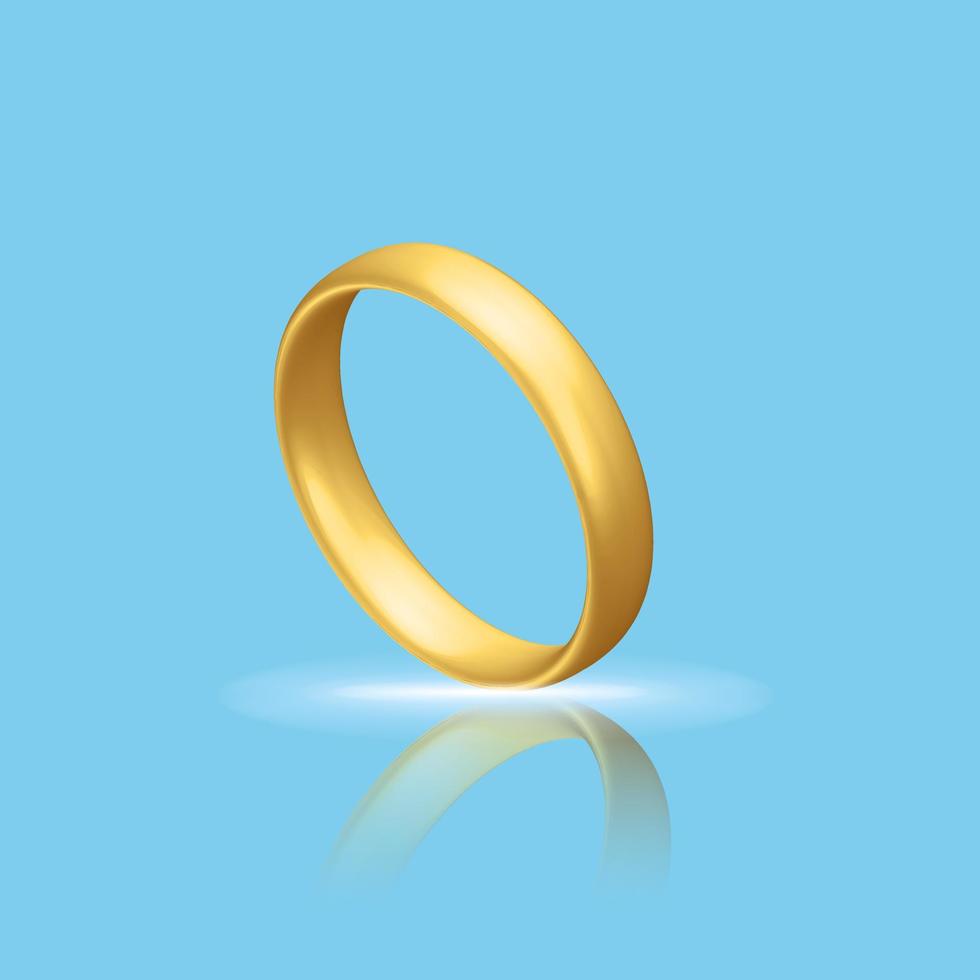 anillo de bodas dorado realista con reflexión aniversario sorpresa romántica vector