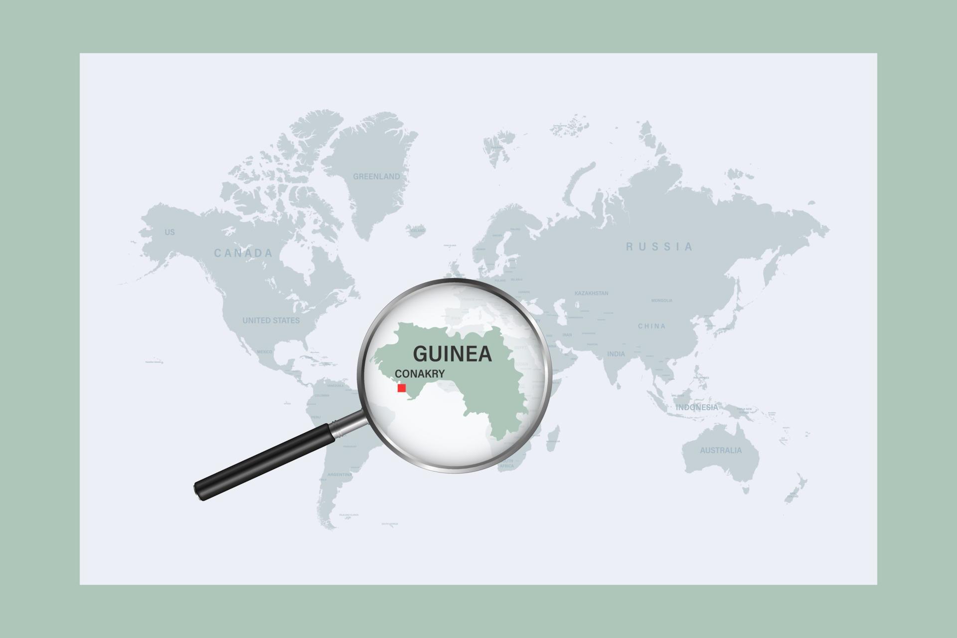 Map Of Guinea On Political World Map With Magnifying Glass 10410753 Map Of Guinea On Political World Map With Magnifying Glass Vector 